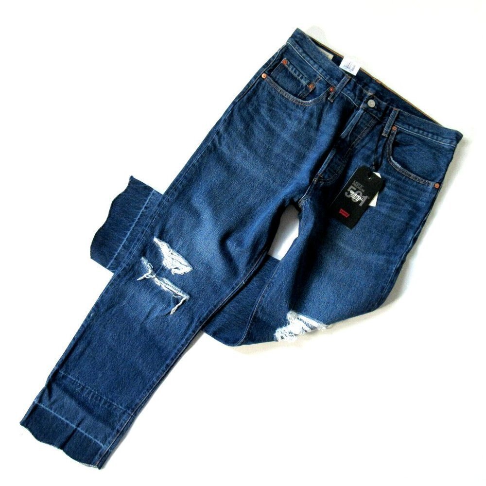 NWT Levi's 501 Original in Bottom Line Cut-off Hem High Rise Straight Jeans 32